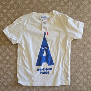 Jacadi White Tee with Blue Bonjour Paris Graphic Tshirt